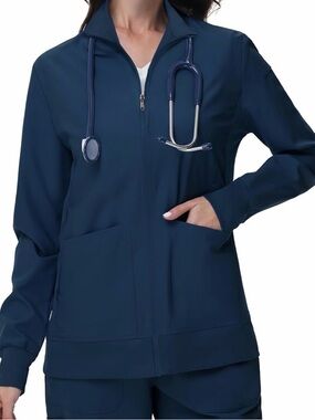 Mivei Women's Scrub Jacket Navy Blue Stretch Athletic XL Full Zip Pockets Nurse